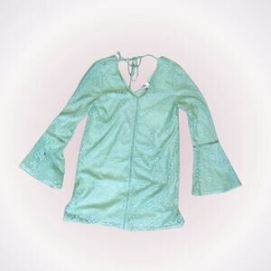 Francesca’s Mint Green Floral Bell Sleeve Lace Dress | Sz S